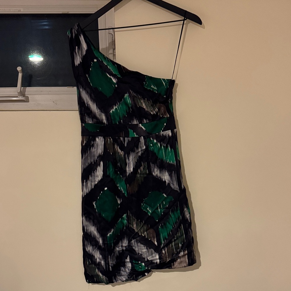 Tibi One-Shoulder Dress in Green and Black